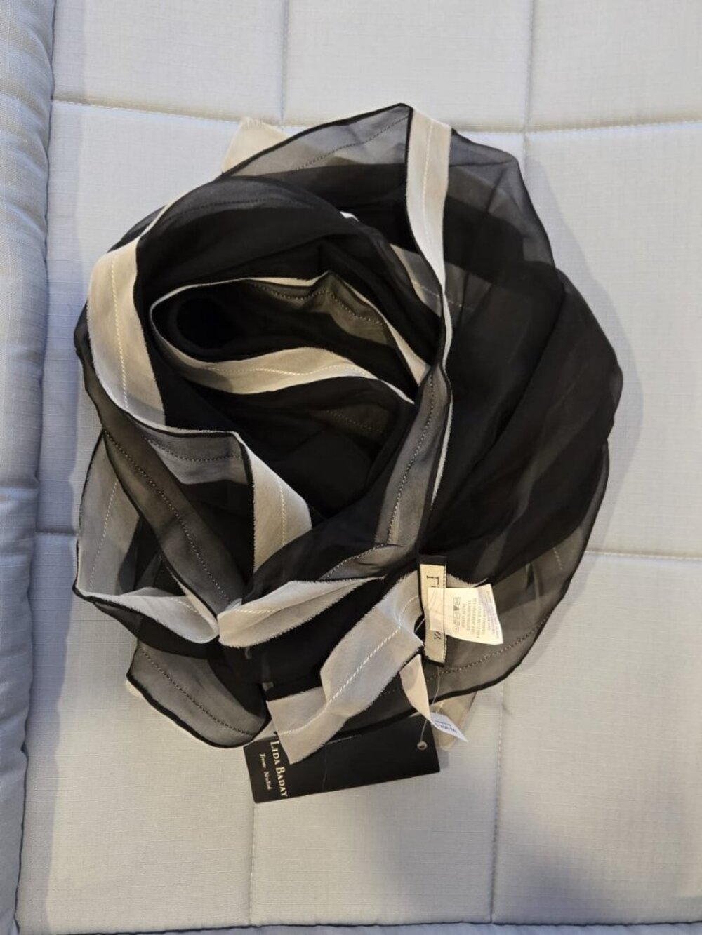 Lida Baday Pure Silk Shawl / Scarf – Black & Cream – NWT